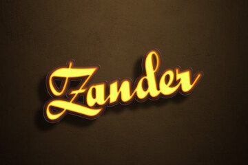 Yellow Neon Light Text Effect of Afrikaans name Zander on Golden background.