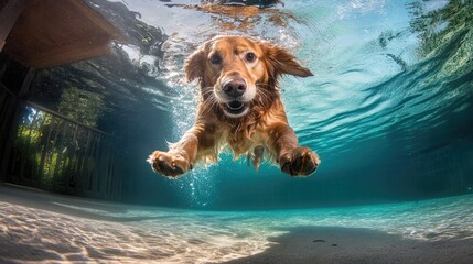 Golden Retriever Swimming Underwater