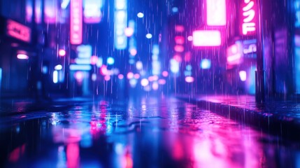 Fototapeta premium Neon Rain: Cyberpunk City Nightscape