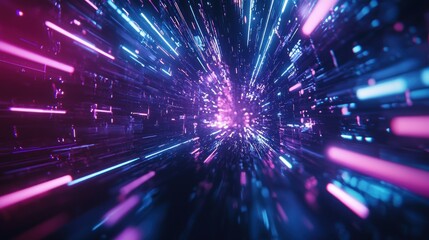 Obraz premium Neon Lights Tunnel: A Futuristic Digital Flight