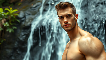 Fototapeta premium a handsome man at waterfall