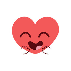 Vector icon of red happy heart character different emoji on white background. Romantic flat style Valentine's Day illustrations to express feelings of love .