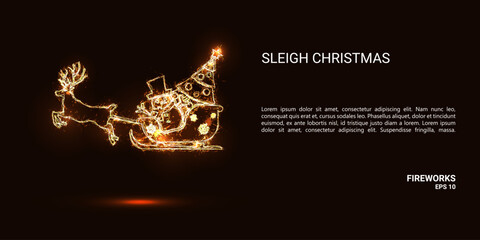 Sleigh Christmas. A Christmas sleigh consists of sparks and fire. Festive bright fireworks. Decorative element for celebrations and holidays. Vector illustration.