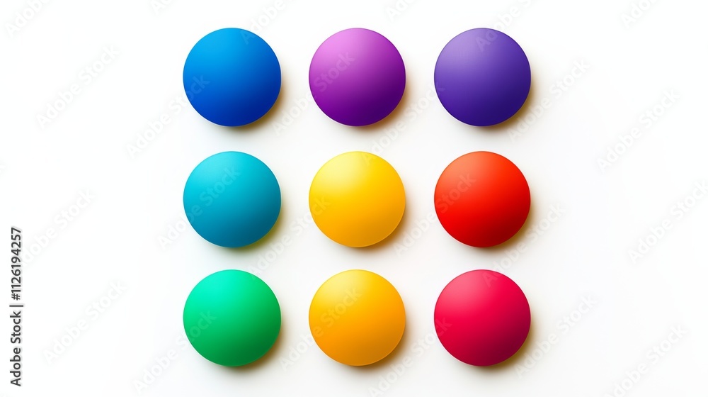 Poster row of colorful balls arranged in a square. the balls are of different colors and sizes. concept of 
