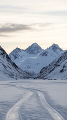 Obraz premium Breathtaking Snowy Mountain Landscape with Winding Ski Tracks Phone Wallpaper