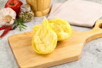 Italian traditional yellow Scamorza cheese