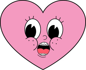 Valentine's Day Heart Retro Emoji Astonished Face.