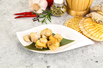 Delicous luxury baked seafood scallops