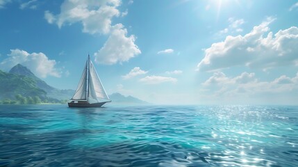 Fototapeta premium A luxury yacht sailing in clear blue waters under a bright sky.