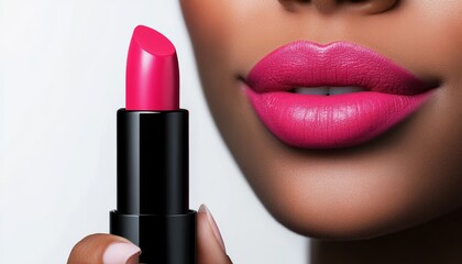 Obraz premium Woman is holding a pink lipstick