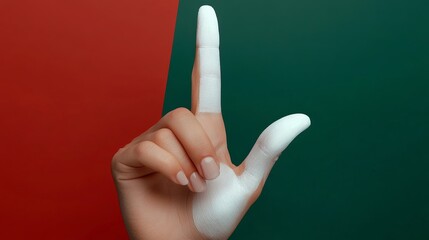 Hand with white paint on it is pointing to the letter L