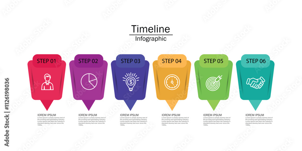 Aufkleber timeline infographic design element and number options. business concept with 6 steps