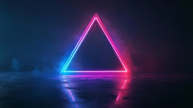 Neon glowing triangle, futuristic neon light triangle, colorful neon light, neon triangle art, vibrant neon reflection