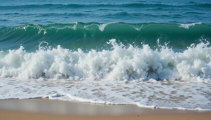 Fototapeta premium Ocean Wave Crashing on Sandy Beach Shore