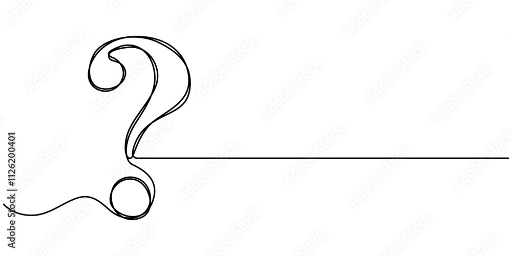 Poster question mark one line art, hand drawn asking sign, idea continuous contour. query faq concept, find