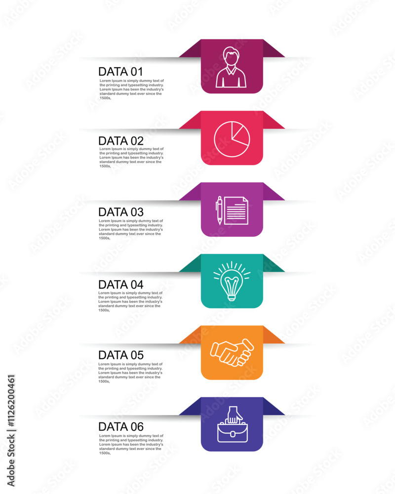 Aufkleber 6 data step infographics timeline tab paper index template