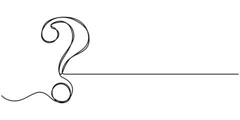 Fototapeta premium Question mark one line art, hand drawn asking sign, idea continuous contour. Query FAQ concept, finding answer. Editable stroke. Isolated. Vector illustration, Question mark continuous one line draw.
