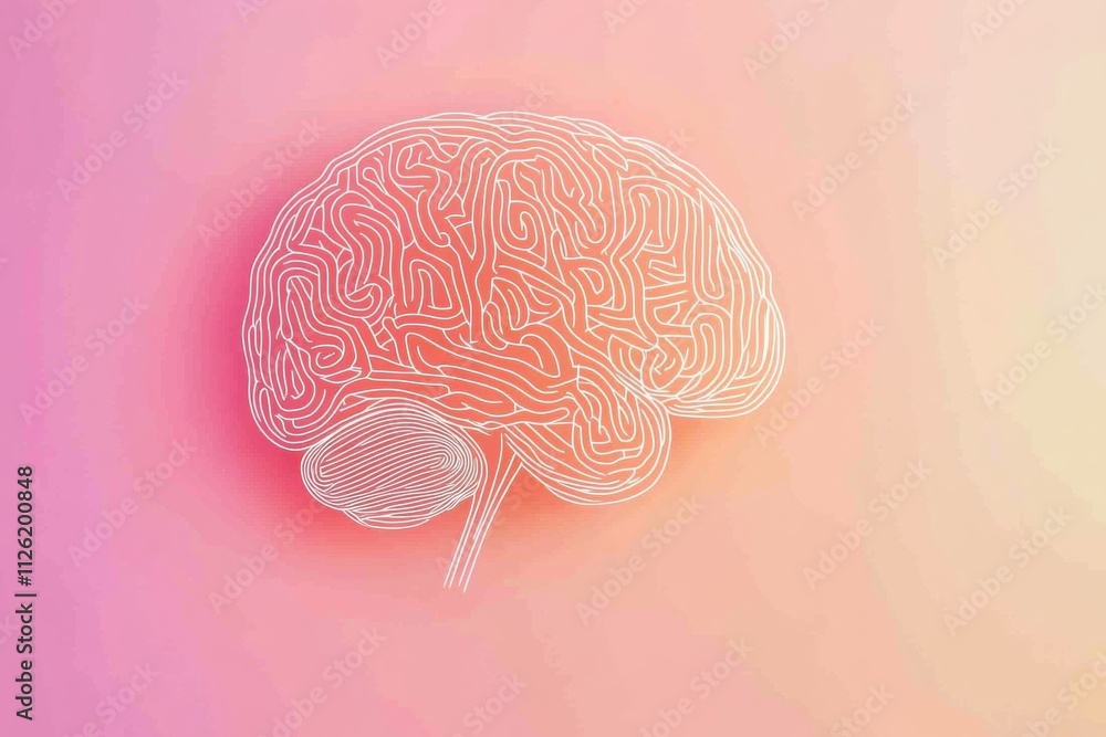 Leinwandbilder a human brain shaped doodle created with thin white lines set against a colorful gradient backdrop, 
