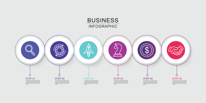 Business process circle infographics with 6 step .Can be used for web design, diagram, step options, chart, graph, business presentation