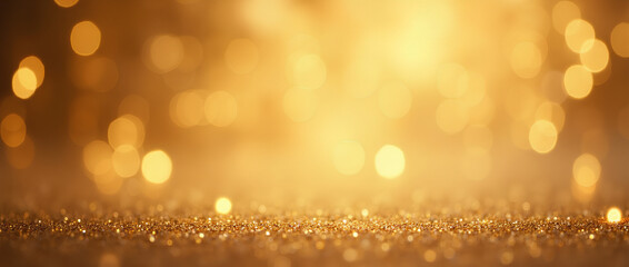 gold glitter background with bokeh lights and copy space for christmas or birthday 
