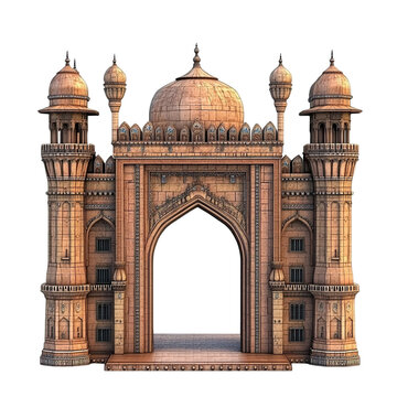 3D front view illustration of the Buland Darwaza Indian monument isolated on a white transparent background