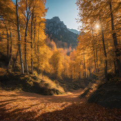 paesaggio di montagna con bosco autunnale