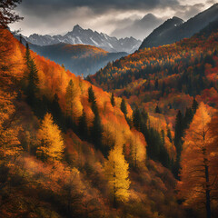 paesaggio di montagna con bosco autunnale