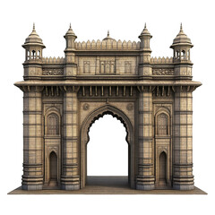 Fototapeta premium 3D front view illustration of the Gateway of India Indian monument isolated on a white transparent background