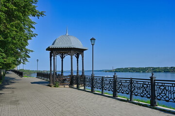 Small gazebo on the Volga River embankment in Kineshma