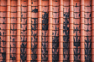 A close-up image of the traditional tile roof pattern of an old Buddhist temple. Texture for the background