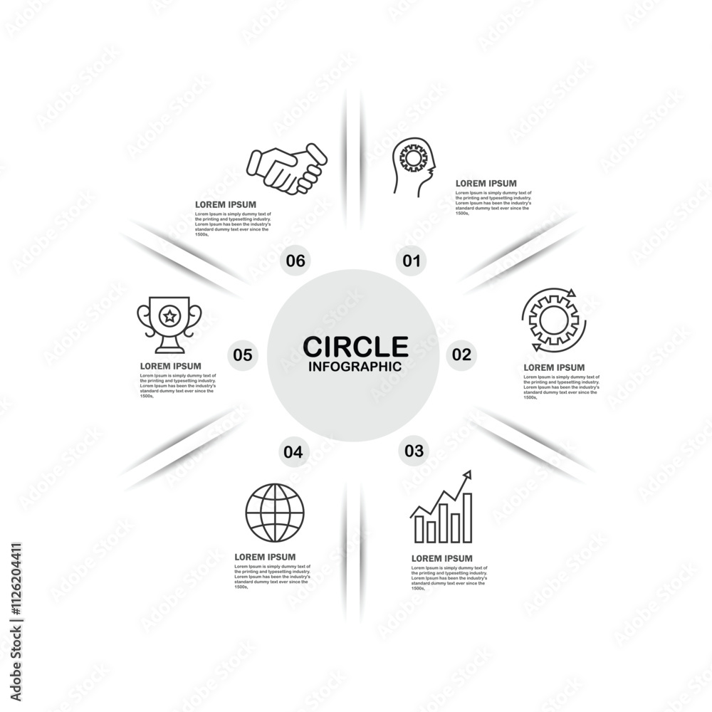 Poster modern circle infographic template 6 options for workflow layout, diagram, number options, step up o
