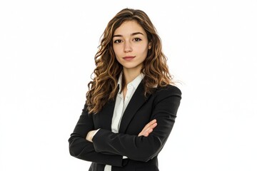 Obraz premium A woman in a black suit and white shirt