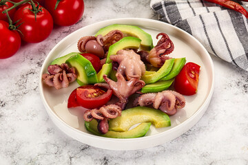 Salad with baby octopus and avocado