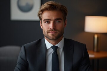 A man in a suit and tie is sitting in a chair