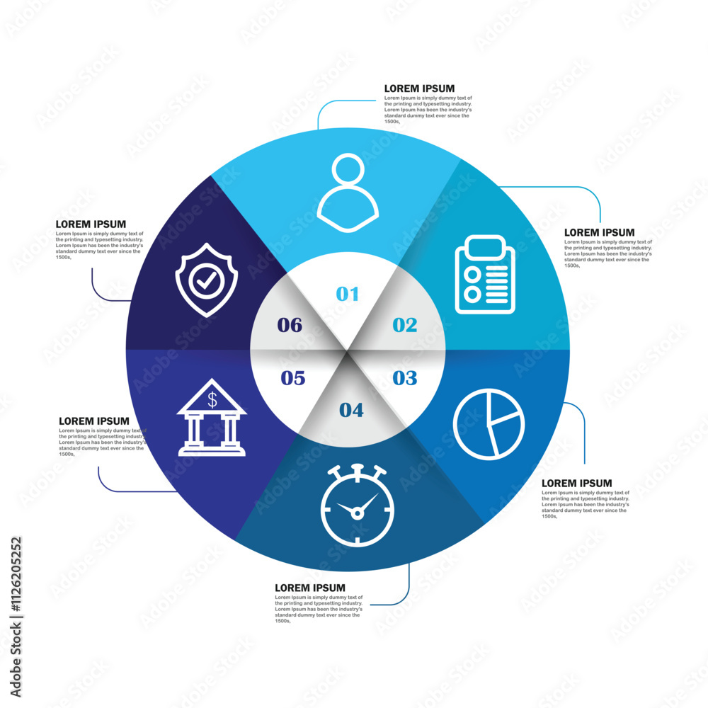 Poster vector infographic circle. cycle diagram with 6 steps. round chart that can be used for report