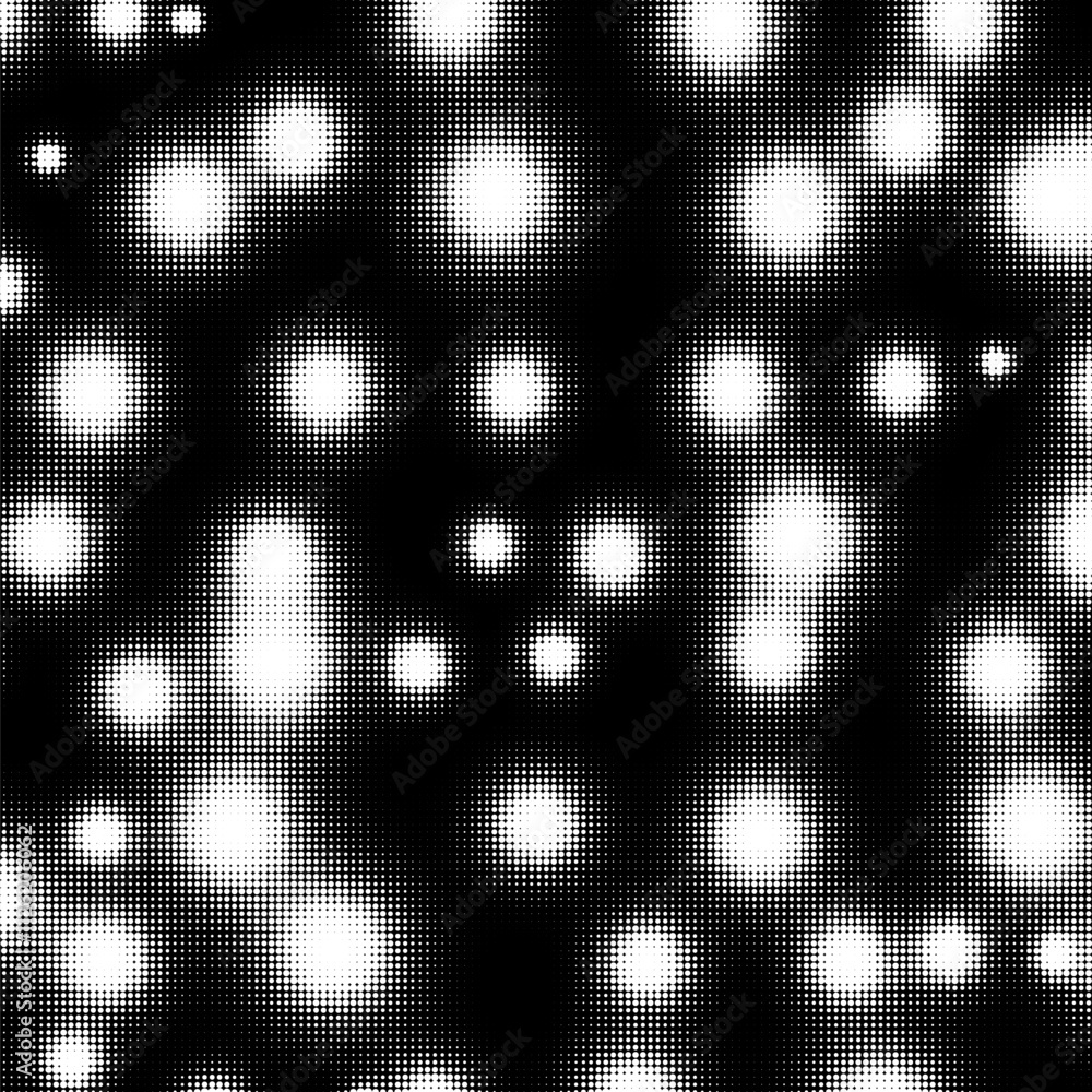 Poster black and white halftone background. abstract illustration of round particles. the dots form shapele