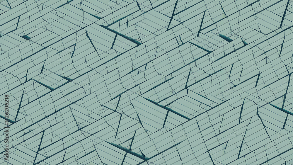 Poster seamless pattern of overlapping light teal-blue triangles defined by thin black diagonal stripes, cr