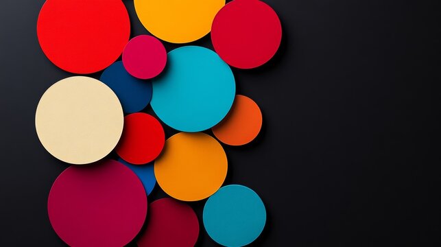 Colorful background with many circles of different colors. The circles are arranged in a way that they form a border around the background. The image has a playful and fun vibe