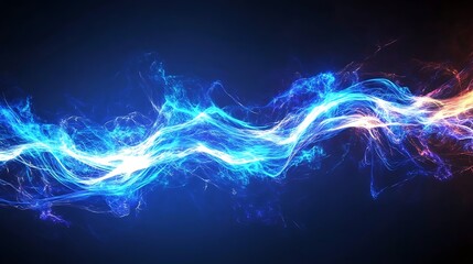 A vibrant display of blue and orange swirling light resembling energy or movement.