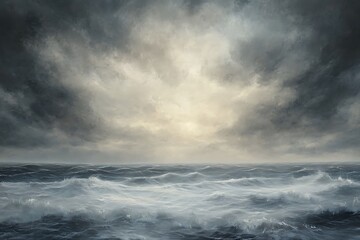 Fototapeta premium A dramatic seascape depicting turbulent waves under a moody sky.