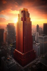 Radiant Metropolis: A Towering Skyscraper Illuminating the Urban Landscape