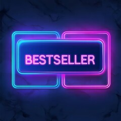 Neon Bestseller Sign: A bold and vibrant neon sign with a glowing pink and blue border illuminates the word "BESTSELLER" against a dark background. The graphic evokes a sense of excitement, success.