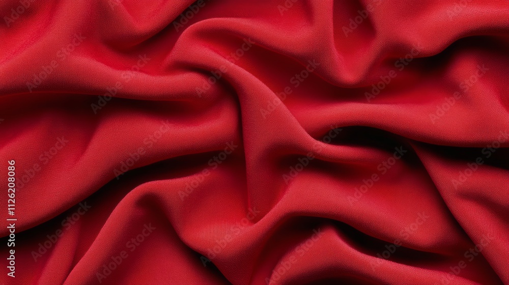Poster red fabric with a wavy texture. the fabric is red and has a shiny appearance. concept of luxury and 
