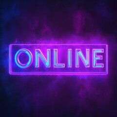 Neon Online: A vibrant neon sign with the word "ONLINE" glowing brightly against a backdrop of swirling purple and blue smoke.