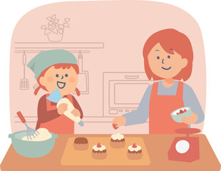 お菓子を作る親子のイラスト