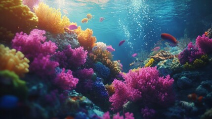 Vibrant Coral Reef Underwater Scene With Colorful Fish