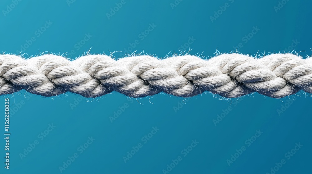 Poster rope is twisted and knotted, with a blue and white color scheme. the rope appears to be made of a wh