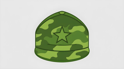 Military Cap A green camouflage military cap icon, with a simple outline of a star. Generative AI