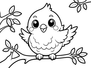 Fototapeta premium Adorable Little Bird on a Branch: A Coloring Page