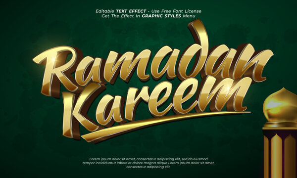 Editable vector text effect golden ramadan kareem with 3d style